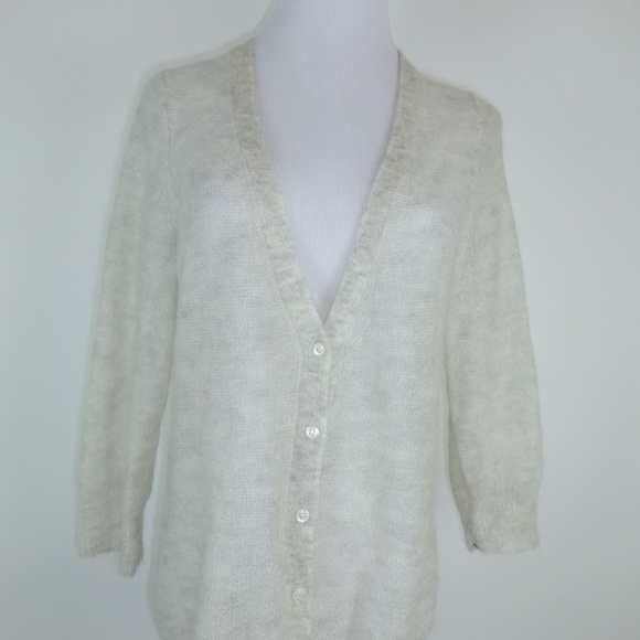 J CREW mohair light gray v cardigan sheer weave sweater m l - Picture 1 of 4